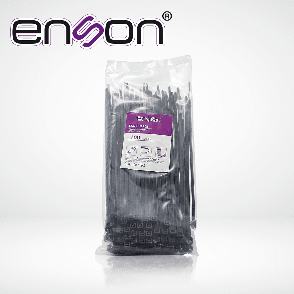 CINCHO DE NYLON ENSON ENS-CH190B COLOR NEGRO DE 4.8 X 190MM DE LONGITUD FUERZA DE TENSION DE HASTA 22 KGS - Miniatura 2
