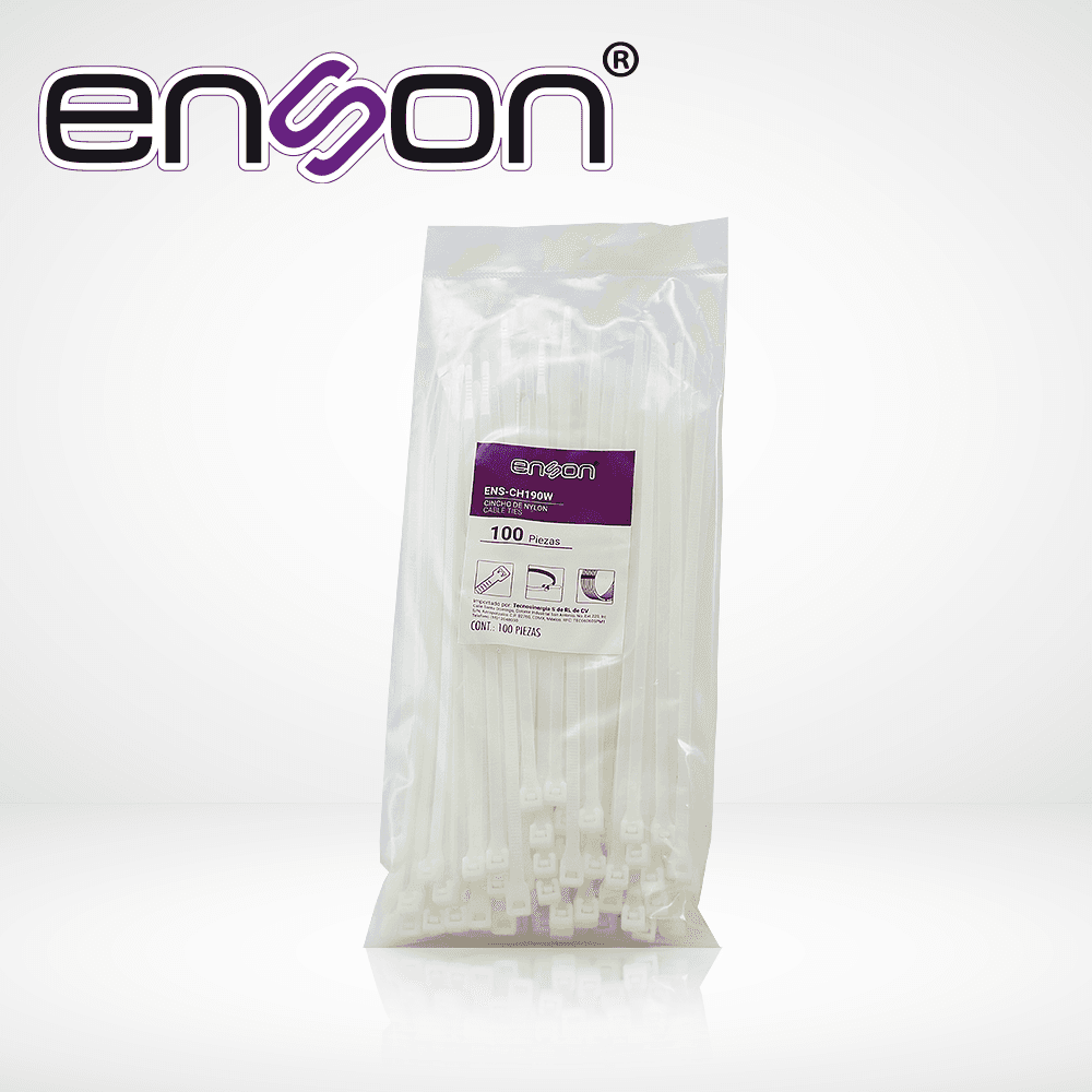 CINCHO DE NYLON ENSON ENS-CH190W COLOR NATURAL DE 4.8 X 190MM DE LONGITUD FUERZA DE TENSION DE HASTA 22 KGS - Miniatura 2