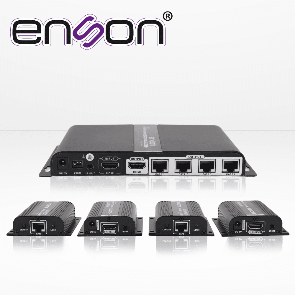 DISTRIBUIDOR EXTENSOR HDMI ENSON ENS-EX704 CON 4 EXTENSORES DE HASTA 40MTS CON CABLE 100% COBRE CAT6 A 1080P SALIDA HDMI LOCAL HDMI-LOOP Y CONTROL DE IR - Miniatura 2