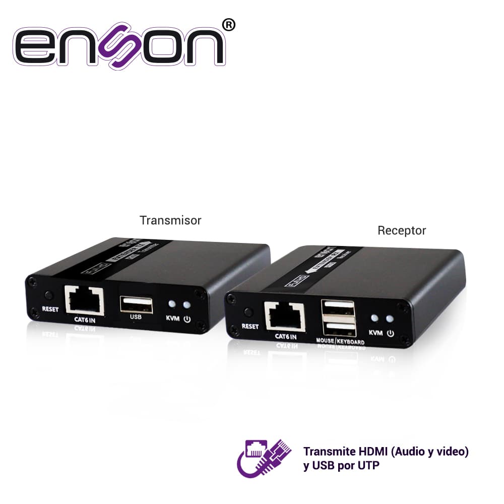 EXTENSOR HDMI ENSON ENS-HDMIE70KVM DE 70MTS MEDIANTE CABLE UTP CAT6/6A/7 SE PUEDE CASCADEAR TRANSMITE VIDEO FULL HD 1080P@60HZ  AUDIO STEREO Y TECLADO Y MOUSE A DISTANCIA, NO INCLUYE CABLE HDMI - Miniatura 2