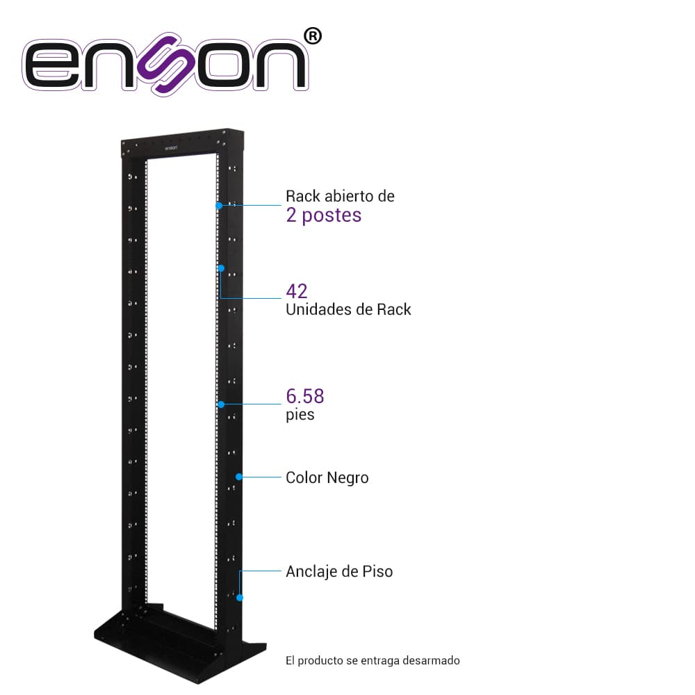 RACK VERTICAL ENSON ENS-RACK244 DE 42UR DOS POSTES EMPOTRABLE IDEAL PARA MONTAJE DE EQUIPOSD E RED Y CABLEADO ESTRUCTURADO, COMPATIBLE CON TODOS LOS ACCESORIOS DE RACKS Y GABINETES ENSON - Miniatura 3