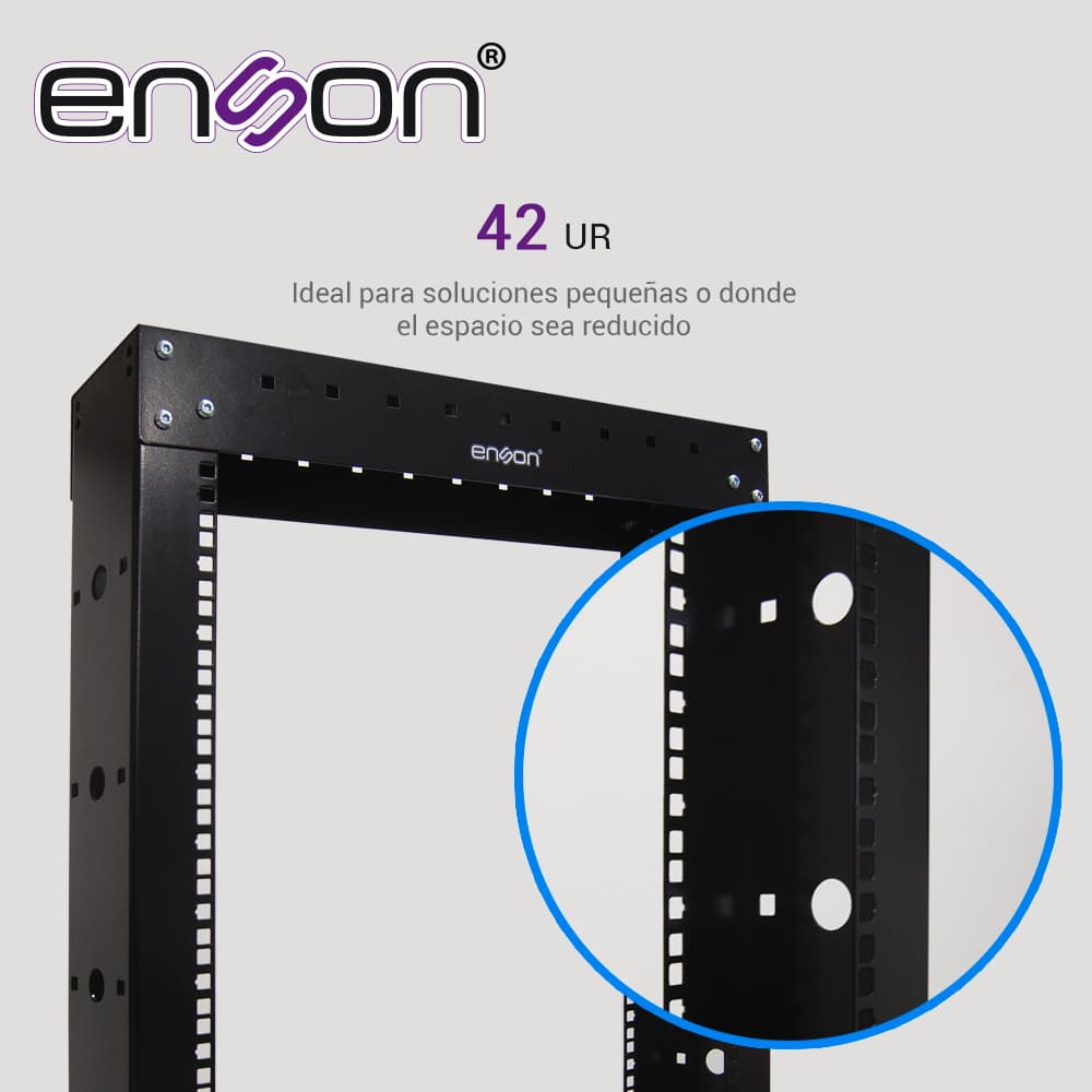 RACK VERTICAL ENSON ENS-RACK244 DE 42UR DOS POSTES EMPOTRABLE IDEAL PARA MONTAJE DE EQUIPOSD E RED Y CABLEADO ESTRUCTURADO, COMPATIBLE CON TODOS LOS ACCESORIOS DE RACKS Y GABINETES ENSON - Miniatura 5