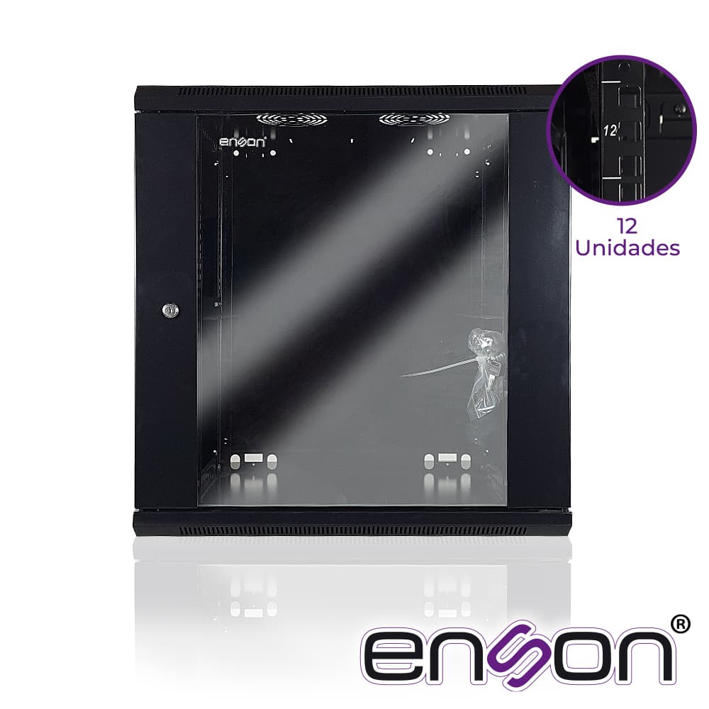 GABINETE DE PARED ENSON ENS-RKGB12U 12UR PUERTA FRONTAL DE CRISTAL TEMPLADO CON CERRADURA DE SEGURIDAD RANURA DE VENTILACION EN LA PARTE SUPERIOR PARA VENTILADORES DE 11 CM ENSAMBLADO 600X450X635MM - Miniatura 3