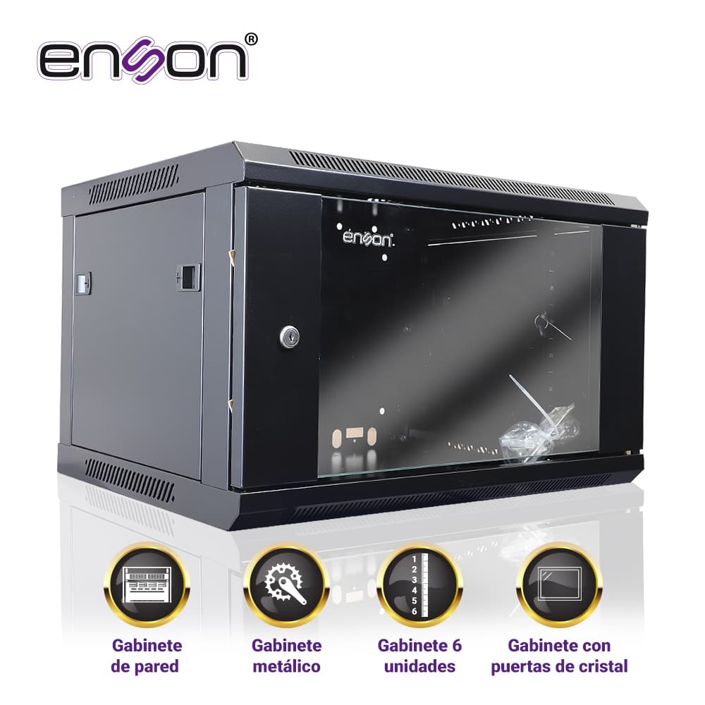 GABINETE DE PARED ENSON ENS-RKGB6U 6UR PUERTA FRONTAL DE CRISTAL TEMPLADO CON CERRADURA DE SEGURIDAD RANURAS DE VENTILACION EN LA PARTE SUPERIOR PARA 2 VENTILADORES DE 11 CM ENSAMBLADO 600X450X368MM - Miniatura 2