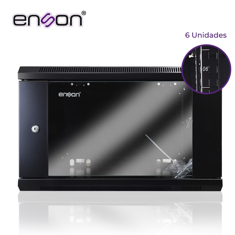 GABINETE DE PARED ENSON ENS-RKGB6U 6UR PUERTA FRONTAL DE CRISTAL TEMPLADO CON CERRADURA DE SEGURIDAD RANURAS DE VENTILACION EN LA PARTE SUPERIOR PARA 2 VENTILADORES DE 11 CM ENSAMBLADO 600X450X368MM - Miniatura 3