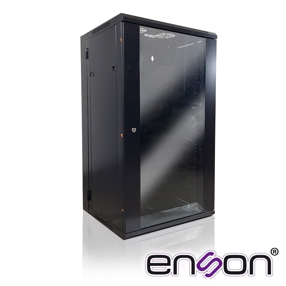 GABINETE DE PISO/PARED ENSON ENS-RKGU22PRO 22U PUERTA FRONTAL DE CRISTAL TEMPLADO CON CERRADURA DE SEGURIDAD PUERTA TRASERA ABATIBLE RANURAS DE VENTILACION EN LA PARTE SUPERIOR PARA 2 VENTILADORES DE 11 CM DIMENSIONES 550X600X1055MM - Miniatura 2