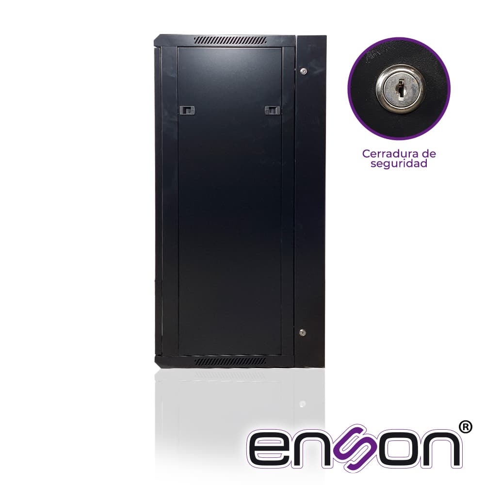 GABINETE DE PISO/PARED ENSON ENS-RKGU22PRO 22U PUERTA FRONTAL DE CRISTAL TEMPLADO CON CERRADURA DE SEGURIDAD PUERTA TRASERA ABATIBLE RANURAS DE VENTILACION EN LA PARTE SUPERIOR PARA 2 VENTILADORES DE 11 CM DIMENSIONES 550X600X1055MM - Miniatura 4
