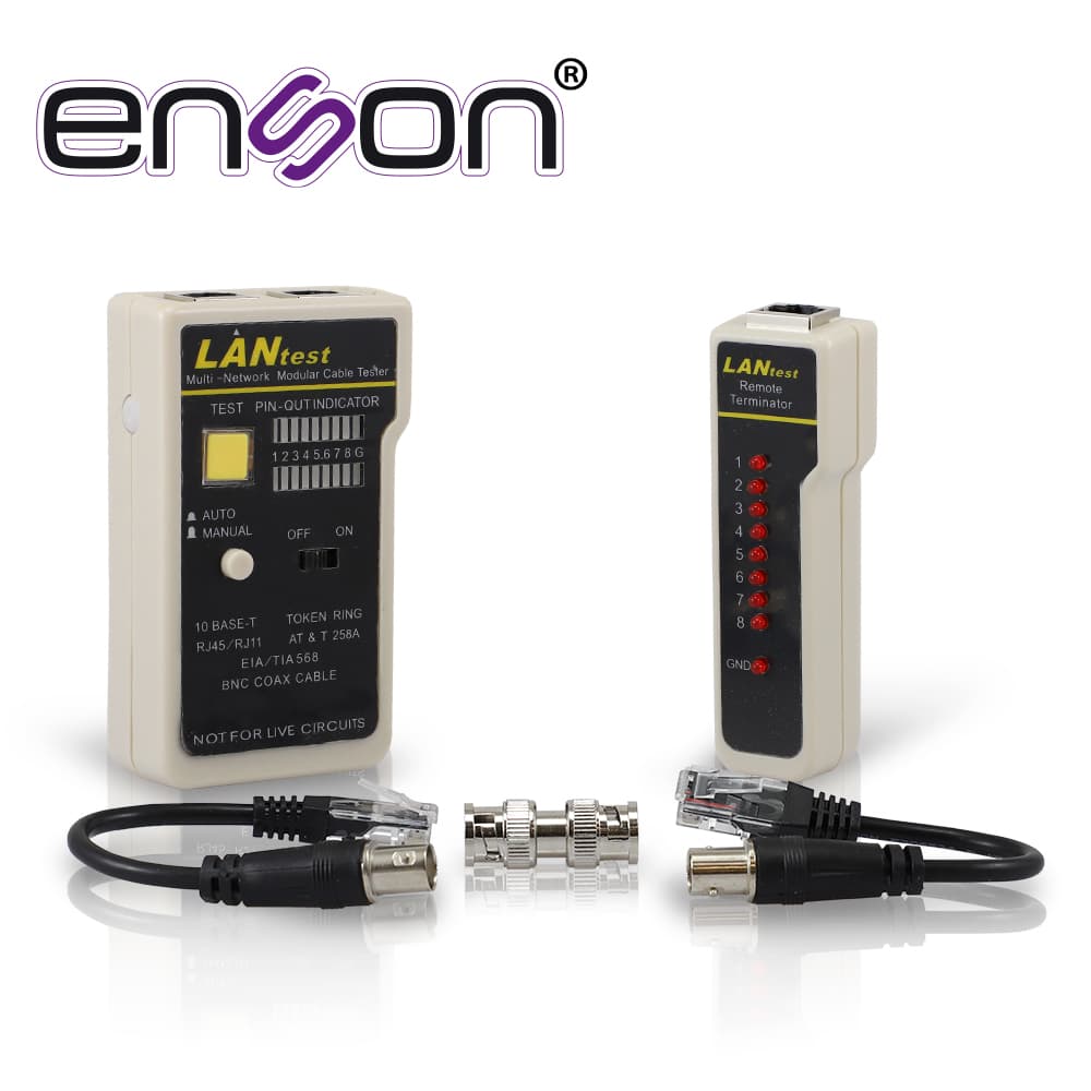 TESTER PARA CABLE DE RED ENSON ENS-TELN2 IDEAL PARA IDENTIFICAR ERRORES DE TERMINADO Y CONTINUIDAD EN CABLES DE RED Y TELEFONICO RJ45 Y RJ11, Y TAMBIEN DE CABLE BNC RG59 Y RG6 - Miniatura 2