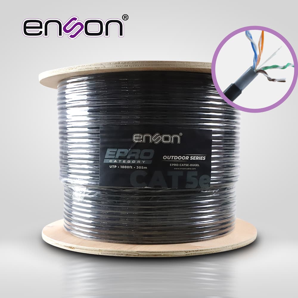 CABLE UTP CAT5E ENSON EPRO-CAT5E-OUGEL FORRO PVC+PE+GEL 4 PARES CALIBRE 24 AWG 100% COBRE USO EXTERIOR CON GEL BOBINA 1000 PIES 305 METROS - Miniatura 2