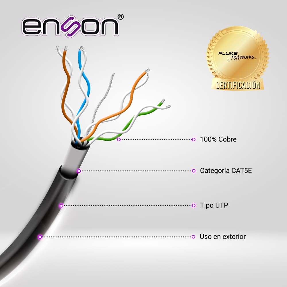 CABLE UTP CAT5E ENSON EPRO-CAT5E-OUGEL FORRO PVC+PE+GEL 4 PARES CALIBRE 24 AWG 100% COBRE USO EXTERIOR CON GEL BOBINA 1000 PIES 305 METROS - Miniatura 3