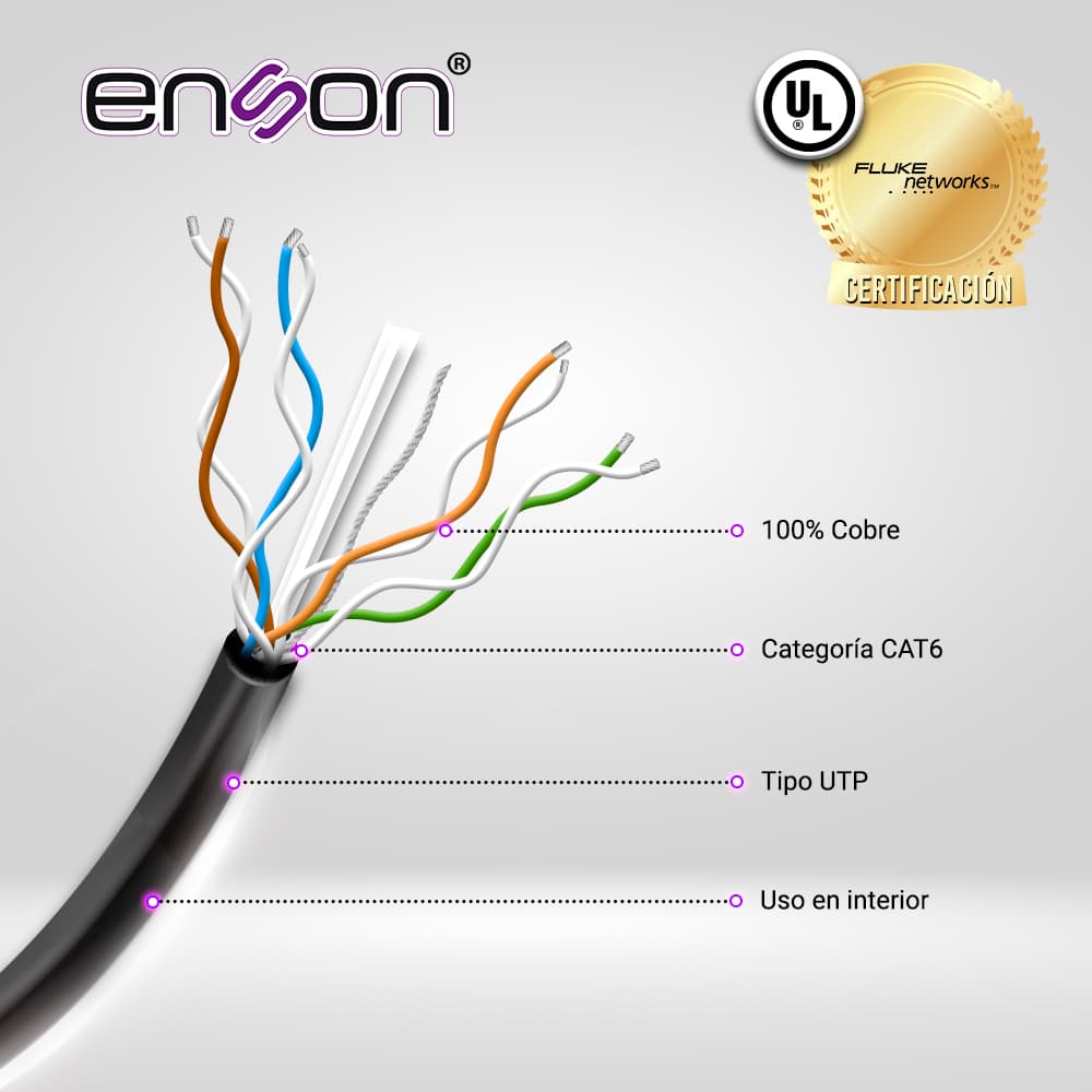 CABLE UTP CAT6 ENSON EPRO-CAT6 FORRO PVC 4 PARES CALIBRE 23 AWG 100% COBRE USO INTERIOR BOBINA 1000 PIES 305 METROS **CERTIFICACION UL**
 - Miniatura 3