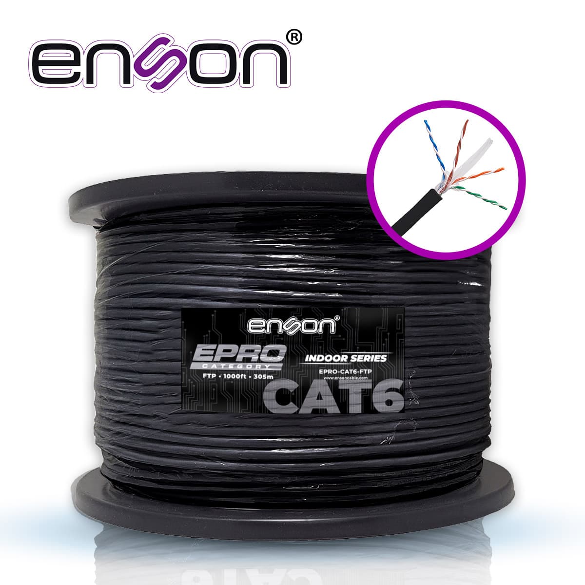 CABLE FTP CAT6 ENSON EPRO-CAT6-FTP FORRO PVC BLINDADO 4 PARES CALIBRE 23 AWG 100% COBRE USO INTERIOR BOBINA 1000 PIES 305 METROS **CERTIFICACION UL** - Miniatura 2