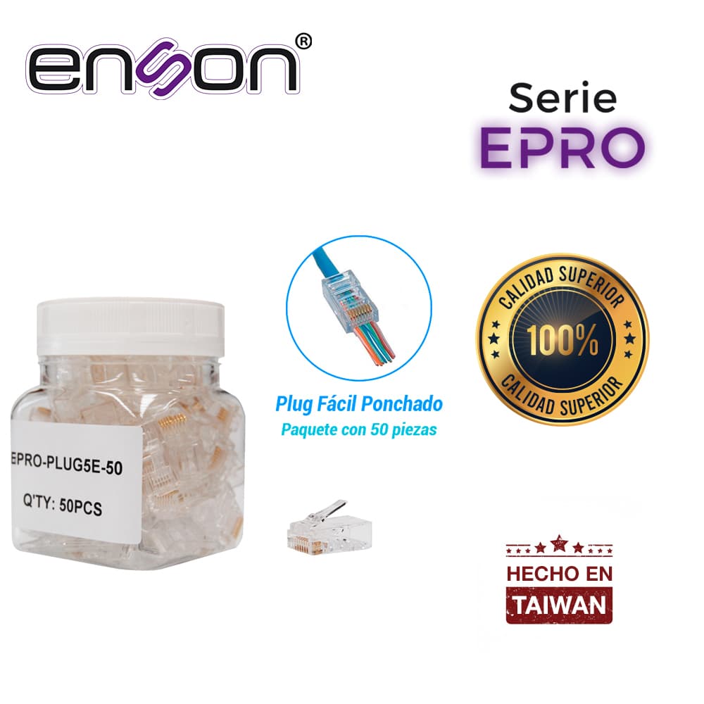 PLUG FACIL PONCHADO ENSON EPRO-PLUG5E-50 BOTE DE 50 PZS PARA CABLE UTP CAT5E CON SISTEMA DE PASO DE CABLES PASSTRU QUE FACILITA EL PONCHADO DE CABLE UTP YA QUE SE PUEDE IDENTIFICAR ERRORES DE MANERA MAS FACIL, REQUIERE USO DE PINZAS EPRO-PLUGTOOL - Miniatura 2
