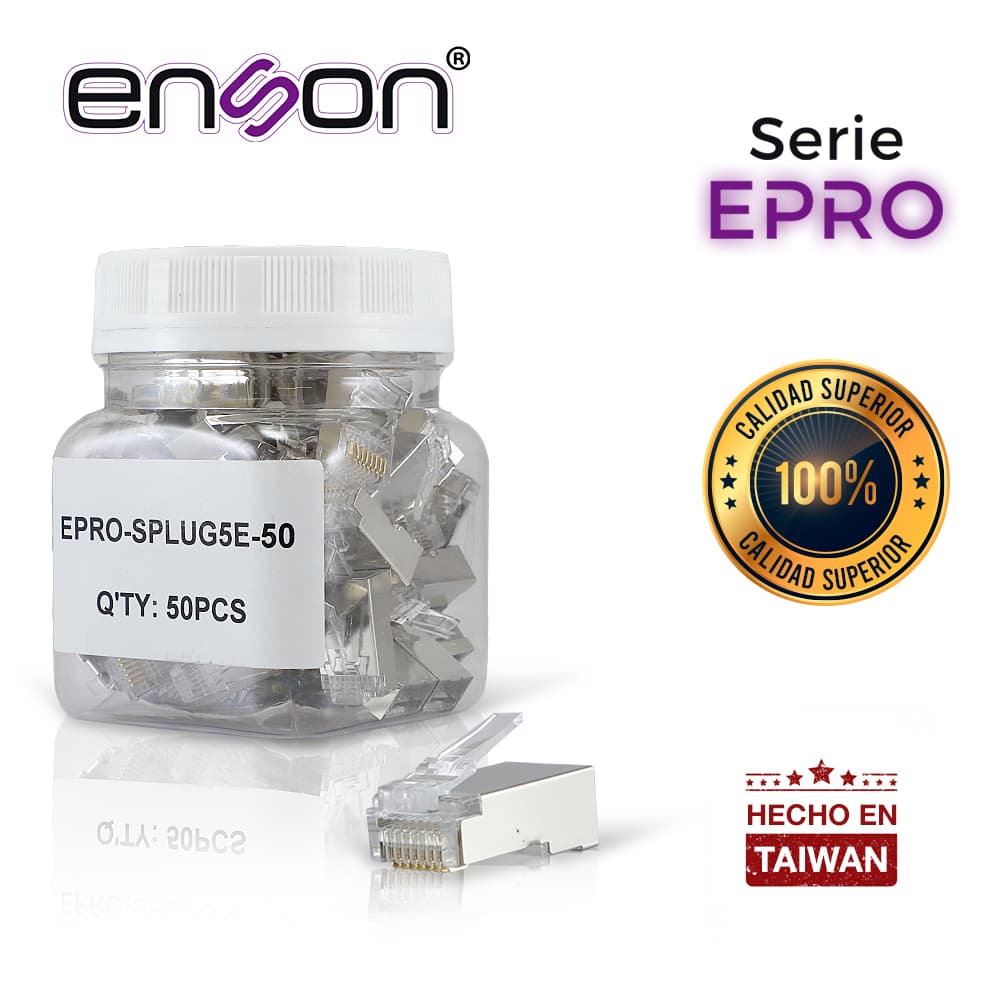 PLUG FACIL PONCHADO BLINDADO ENSON EPRO-SPLUG5E-50 BOTE DE 50 PZS PARA CABLE UTP CAT5E CON SISTEMA DE PASO DE CABLES PASSTRU QUE FACILITA EL PONCHADO DE CABLE UTP YA QUE SE PUEDE IDENTIFICAR ERRORES DE MANERA MAS FACIL, REQUIERE USO DE PINZAS EPRO-PL - Miniatura 2