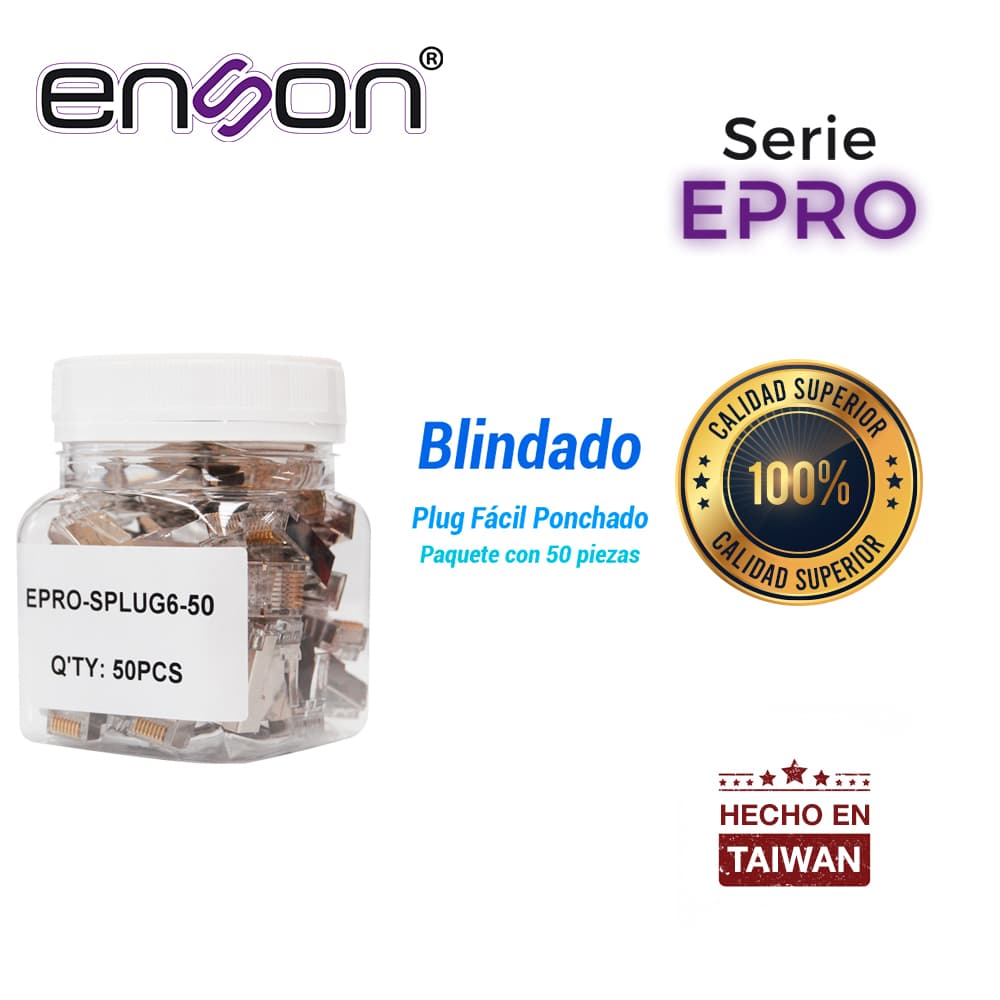 PLUG FACIL PONCHADO BLINDADO ENSON EPRO-SPLUG6-50 BOTE DE 50 PZS PARA CABLE UTP CAT6 CON SISTEMA DE PASO DE CABLES PASSTRU QUE FACILITA EL PONCHADO DE CABLE UTP YA QUE SE PUEDE IDENTIFICAR ERRORES DE MANERA MAS FACIL, REQUIERE USO DE PINZAS EPRO-PLUG - Miniatura 2