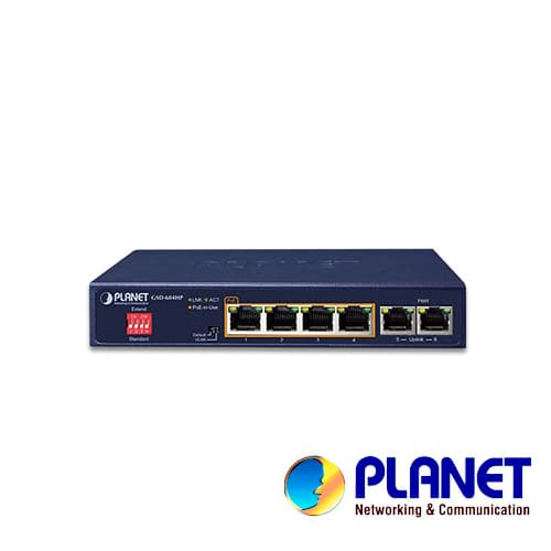 SWITCH NO ADMINISTRABLE / PLANET GSD-604HP / 6 PUERTOS RJ45 10/100/1000 MBPS / 4 PUERTOS POE 802.3AT/AF (PUERTOS 1 – 4) / SIN VENTILADOR / 67W DE CONSUMO / RECINTO DE METAL / DIP SWITCH (VLAN, ESTANDAR Y EXTENDIDO). - Miniatura 3