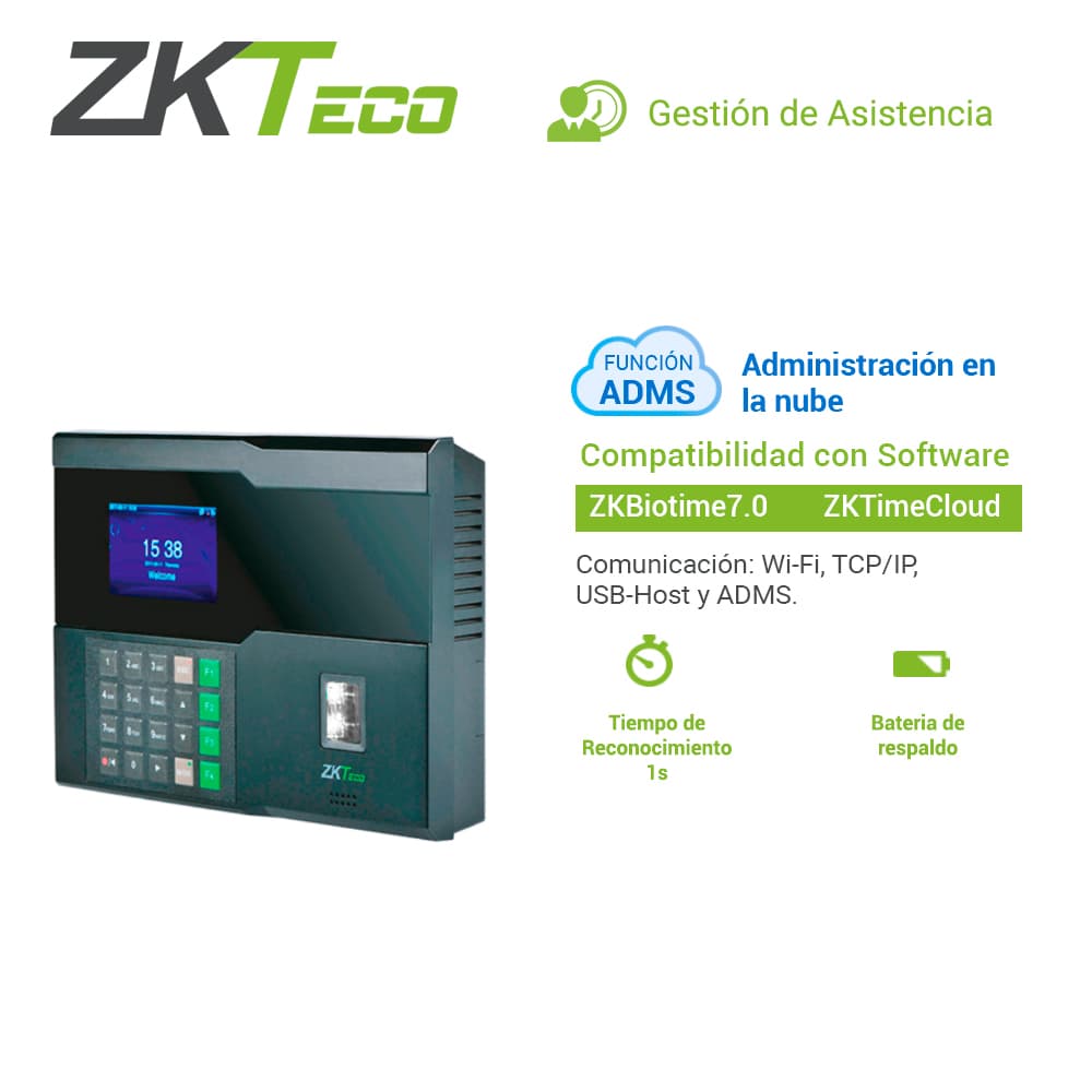 CONTROL DE ASISTENCIA CHECADOR ZKTECO IN05/ID ADMS BIOMETRICO SILKID 3000HUELLAS/10,000TARJETAS125KHZ/100,000REGISTROS TCPIP/POE /WIFI/RS232/BATERIA INTERNA **REQUIERE LICENCIA PARA BIOTIME PRO**  - Miniatura 4