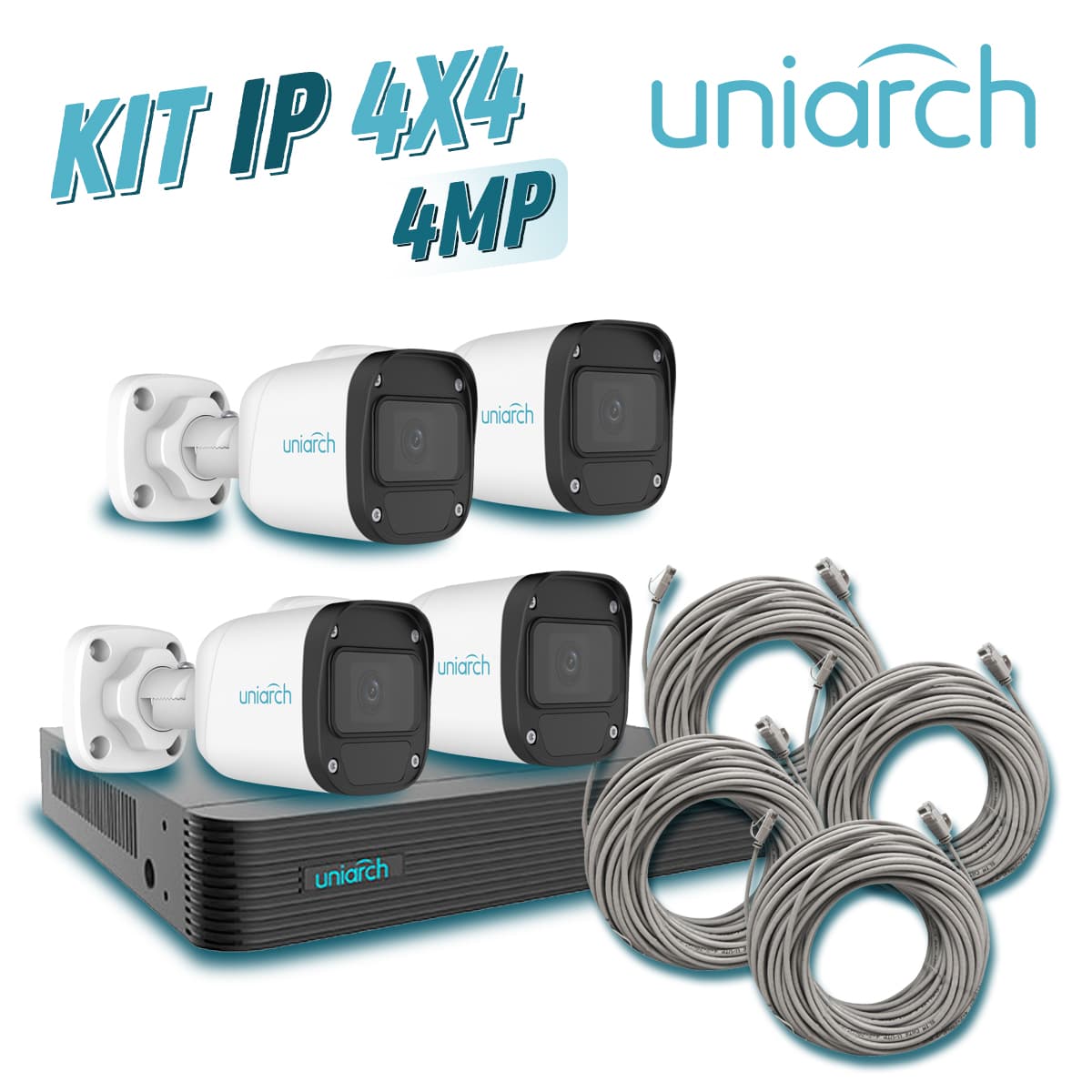 KIT 4X4 UNIARCH IP EXTERIOR BULLET 4MP INCLUYE 1 NVR POE 4PTOS + 4 CAM BULLET IP 4MP 2.8MM SLOT MICROSD + 4 CABLES PREPONCHADOS DE 18MTS - Miniatura 2