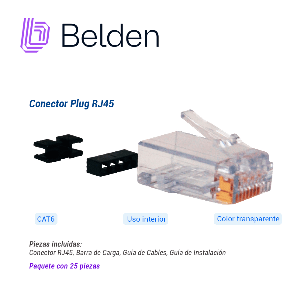 PLUG RJ45 UTP CAT6/CAT6A BELDEN CAPFCU-B25 / TRANSPARENTE / PAQUETE DE 25 PIEZAS - Miniatura 3