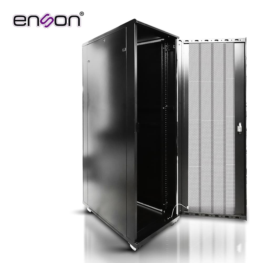 GABINETE DE PISO DESENSAMBLADO ENSON ENS-RGB42UD 42UR 600X1000MM PUERTA PRINCIPAL DE MALLA CON CERRADURA DE SEGURIDAD ABATIBLE PANELES LATERALES REMOVIBLES PUERTA TRASERA METALICA PARA TRABAJO Y POSTES AJUSTABLES - Miniatura 3