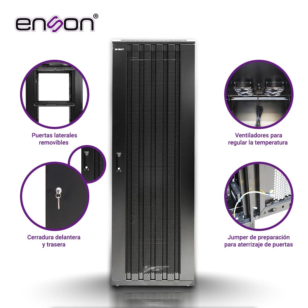 GABINETE DE PISO DESENSAMBLADO ENSON ENS-RGB42UD 42UR 600X1000MM PUERTA PRINCIPAL DE MALLA CON CERRADURA DE SEGURIDAD ABATIBLE PANELES LATERALES REMOVIBLES PUERTA TRASERA METALICA PARA TRABAJO Y POSTES AJUSTABLES - Miniatura 6