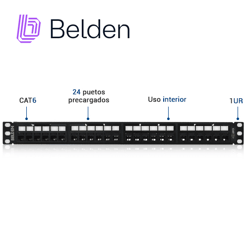 PATCH PANEL REVCONNECT CAT6+ BELDEN RV6PPF1U24BK / NEGRO / 24 PUERTOS / 1UR / PRECARGADO / PIEZA - Miniatura 3