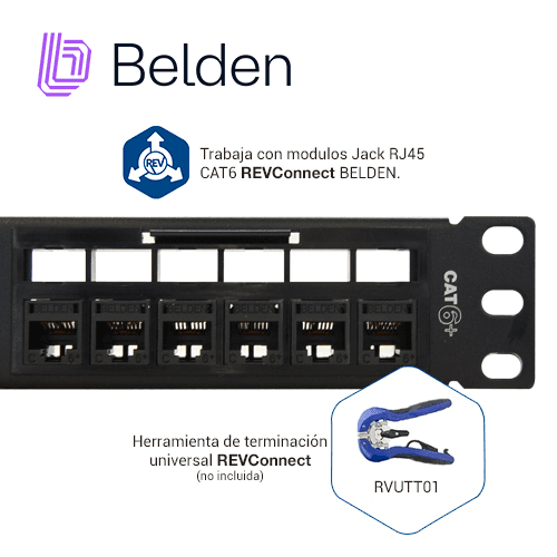 PATCH PANEL REVCONNECT CAT6+ BELDEN RV6PPF1U24BK / NEGRO / 24 PUERTOS / 1UR / PRECARGADO / PIEZA - Miniatura 4