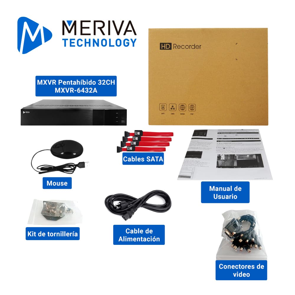 DVR MERIVA TECHNOLOGY MXVR-6432A HD H.265 40 CANALES 5MP PENTA HIBRIDO 32CH BNC / 8CH IP / SALIDA HDMI (1080P) + 1 VGA + 1 BNC SIMULTANEA / AUDIO AOC (AUDIO POR COAXIAL) 32CH BNC + 16 ENTRADAS Y 1 SALIDA RCA / ALARMA 16 ENTRADAS - 4 SALIDA COC / P2P- - Miniatura 5