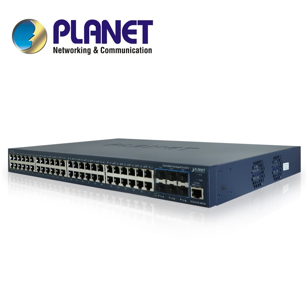 SWITCH PLANET STACKING SGS-6310-48T6X ADMINISTRABLE L2 + L3 RUTEO ESTATICO/ 48 PUERTOS RJ45 VELOCIDAD DE TRANSMISION 10/100/1000 MBPS + 6 SFP VELOCIDAD DE TRANSMISION 10 GB MONTAJE EN RACK/TEMPERATURA DE OPERACION 0-50 GRADOS CENTIGRADOS. - Miniatura 4