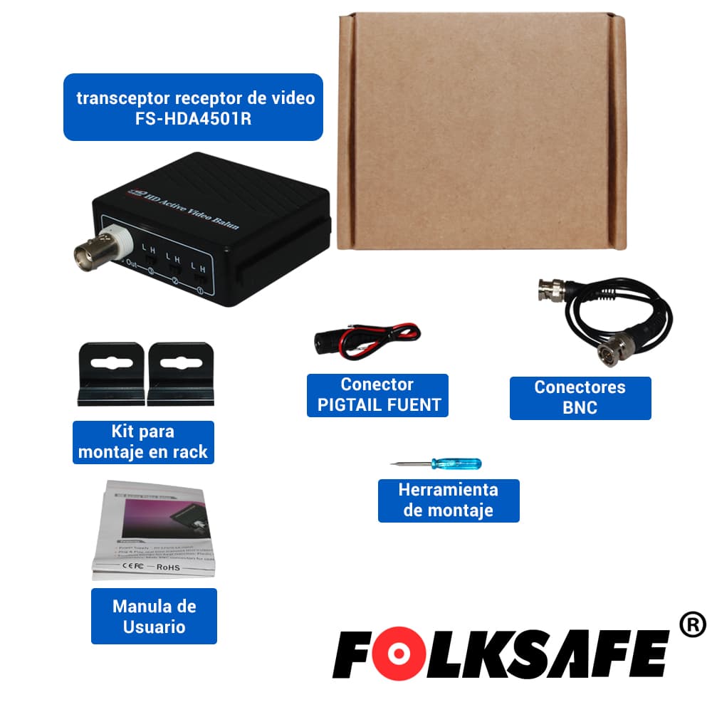 TRANSCEPTOR HD ACTIVO FS-HDA4501R FOLKSAFE UN CANAL DE VIDEO, RECOMENDABLE PARA SOLUCIONES A LARGA DISTANCIA, PUEDE SER UTILIZADO CON EL TRANSMISOR ACTIVO FS-HDA4501T ALCANZA DISTANCIA MAXIMA DE CABLEADO DE 700MTS AHD 1MP, COMPATIBLE CON TODAS LAS MA - Miniatura 5