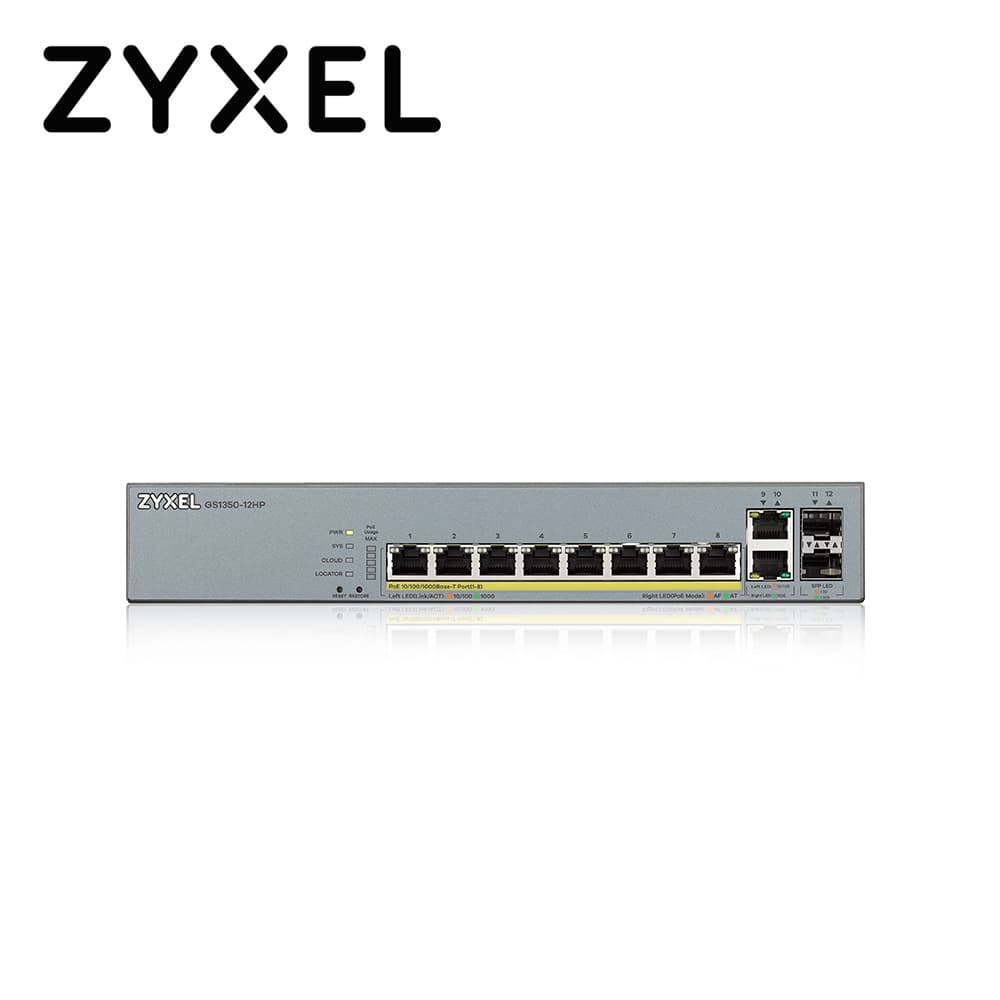 SWITCH POE GIGABIT 8PTOS+2UPLINK ENTERPRISE NEBULA ZYXEL GS1350-12HP 10 PUERTOS RJ45 10/100/1000MBPS POE+ AF/AT + 2 PUERTOS SFP 1000MBPS ADMINISTRABLE L2 TOTAL 130W   - Miniatura 3