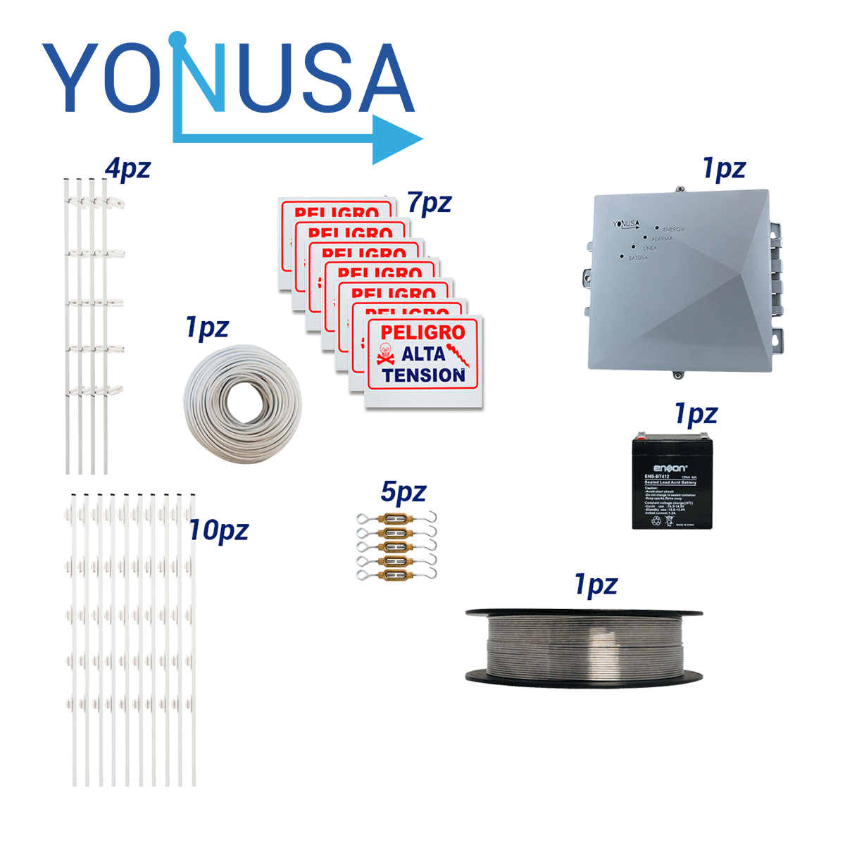 KIT DE CERCA ELECTRIFICADA CON ACCESORIOS PARA 100METROS INCLUYE:
ENERGIZADOR, BATERIA ENS-BT412, CABLE, ALAMBRE, POSTES, LETREROS Y TENSORES - Miniatura 2