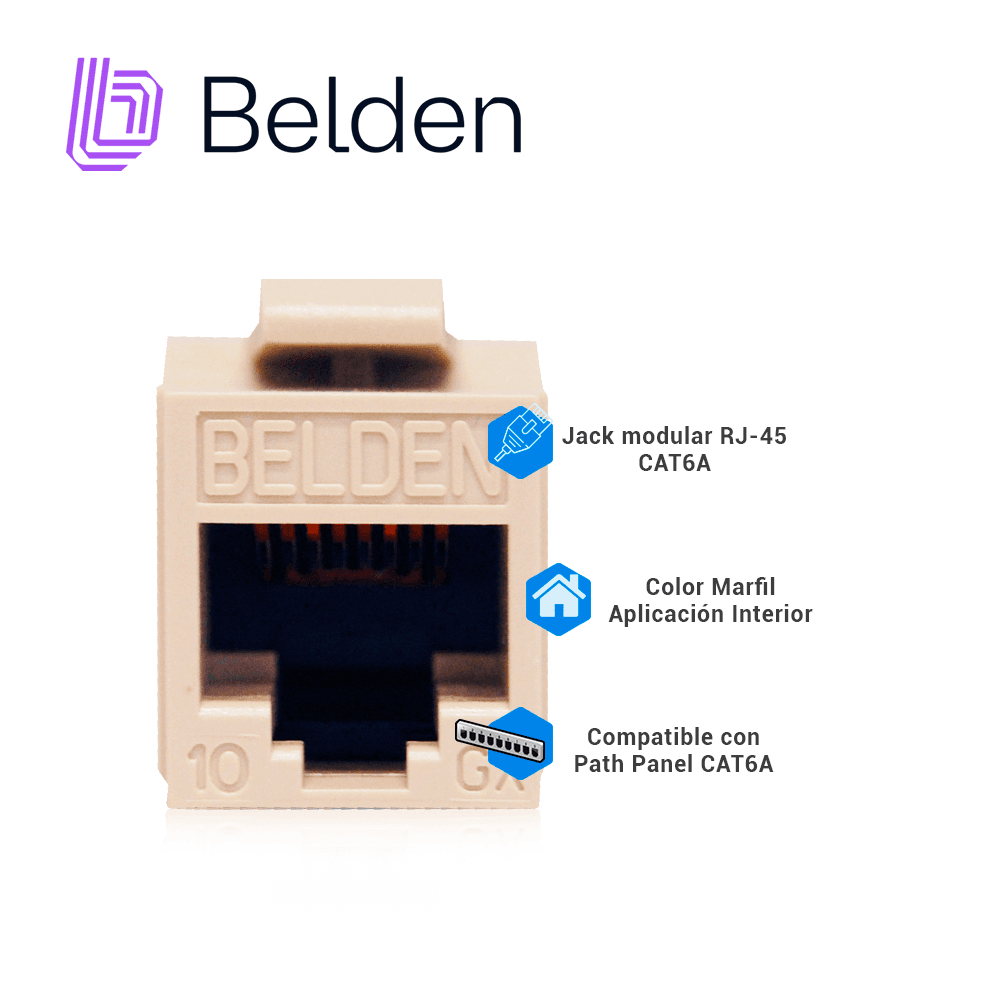 CONECTOR MODULAR JACK RJ45 CAT6A BELDEN AX103073 ESTILO KEYCONNECT MARFIL COMPATIBLE CON FACEPLATE AX102660,AX102655,AX102249 PATCH PANEL MODULAR AX103114,AX103115,AX104599 ESQUEMA DE CABLEADO T568A/B HERRAMIENTA COMPATIBLE AX100749 USO INTERIOR CALI - Miniatura 3