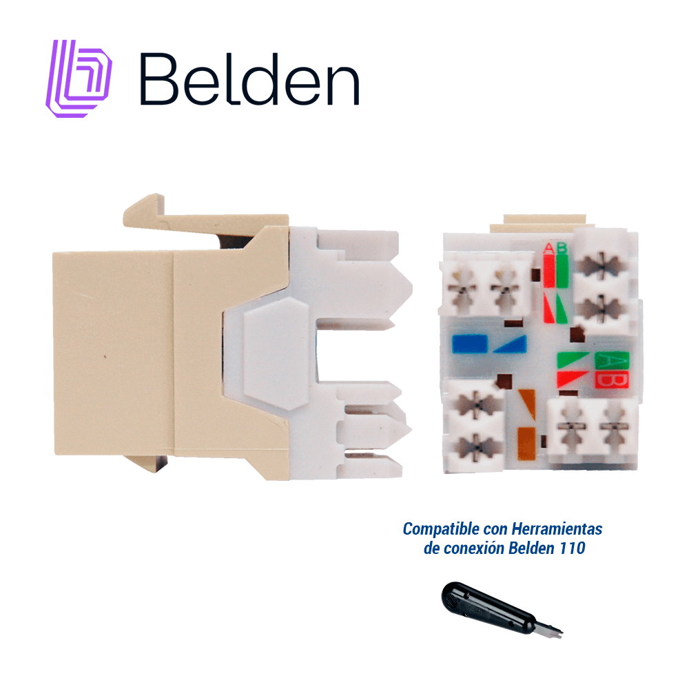 CONECTOR MODULAR JACK RJ45 CAT6A BELDEN AX103073 ESTILO KEYCONNECT MARFIL COMPATIBLE CON FACEPLATE AX102660,AX102655,AX102249 PATCH PANEL MODULAR AX103114,AX103115,AX104599 ESQUEMA DE CABLEADO T568A/B HERRAMIENTA COMPATIBLE AX100749 USO INTERIOR CALI - Miniatura 4
