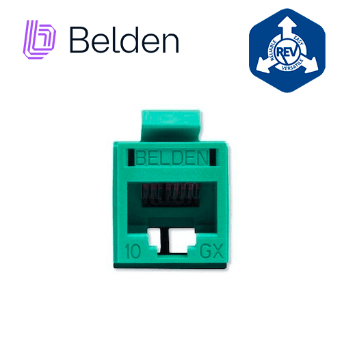 CONECTOR MODULAR JACK RJ45 CAT6A REVCONNECT BELDEN RVAMJKUGN-S1 ESTILO KEYCONNECT VERDE COMPATIBLE CON FACEPLATE AX102660,AX102655,AX102249 ESQUEMA DE CABLEADO T568A/B HERRAMIENTA COMPATIBLE RVUTT01 USO INTERIOR CALIBRE DEL CONDUCTOR 23-24 AWG - Miniatura 2