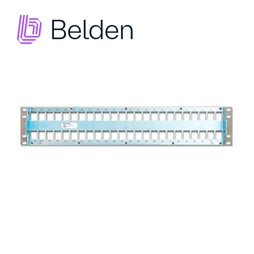 PATCH PANEL MODULAR BLINDADO CAT6A CAT6 CAT5E BELDEN AX104564 48 PUERTOS RJ45 (VACIO) ESTILO KEYCONNECT TITANIUM 2 UNIDADES DE RACK USO INTERIOR INCLUYE TORNILLOS CORREA VELCRO BARRA DE CONEXION CABLE TRASERO GUIA DE INSTALACION KIT CABLE DE TIERRA - Miniatura 2
