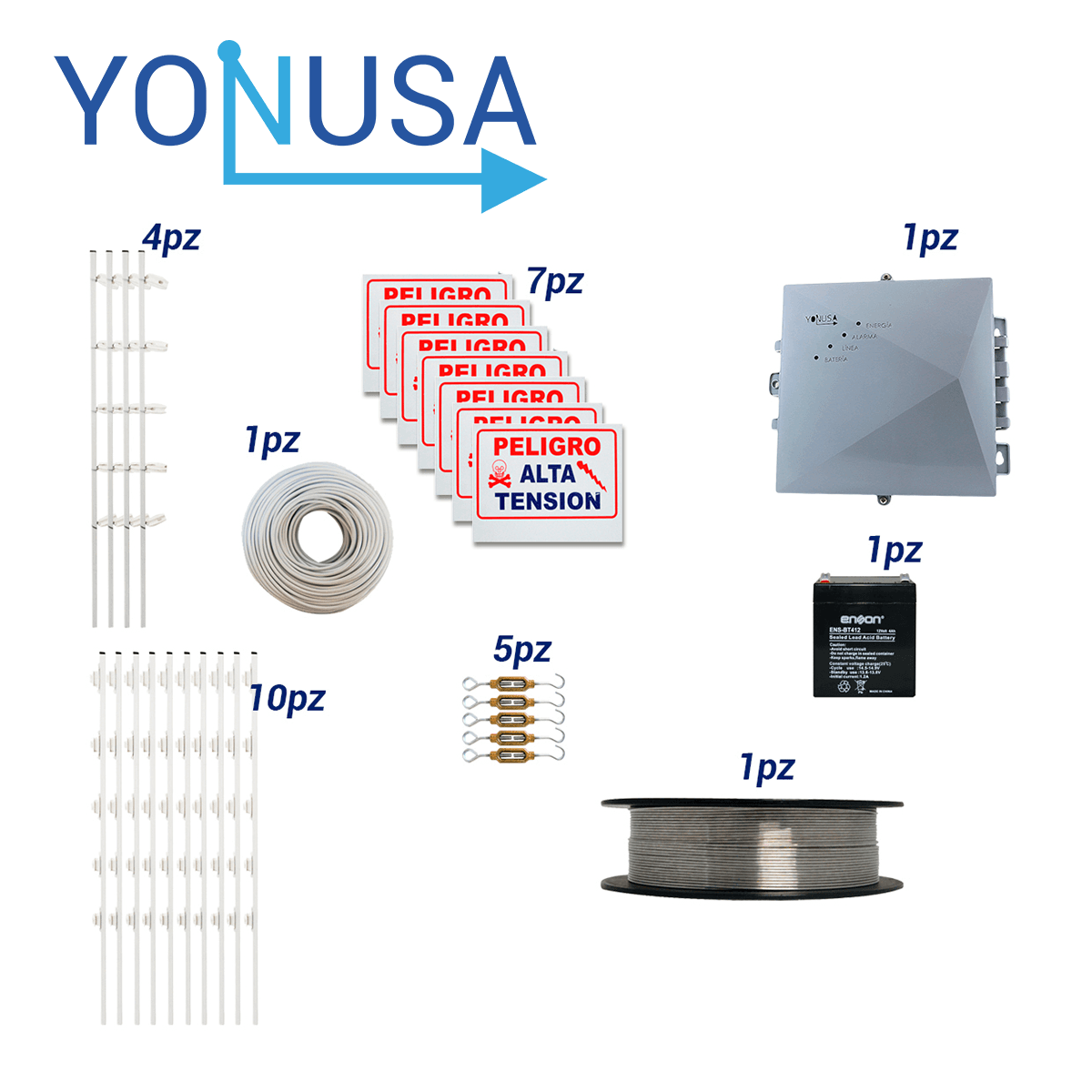 KIT DE CERCA ELECTRIFICADA CON ACCESORIOS PARA 50METROS INCLUYE:
ENERGIZADOR, BATERIA  ENS-BT412 CABLE, ALAMBRE, POSTES, LETREROS Y TENSORES - Miniatura 2