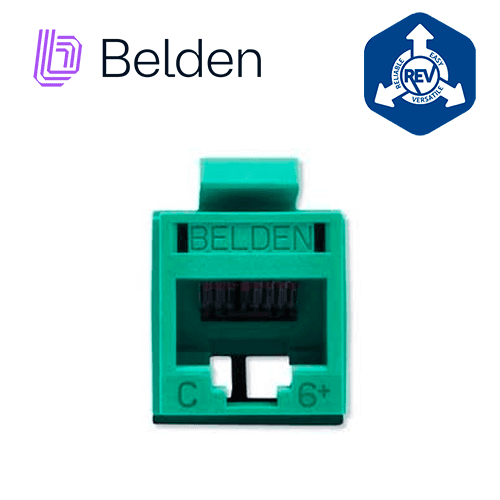 CONECTOR MODULAR JACK RJ45 CAT6 REVCONNECT BELDEN RV6MJKUGN-S1 ESTILO KEYCONNECT VERDE COMPATIBLE CON FACEPLATE AX102660,AX102655,AX102249 ESQUEMA DE CABLEADO T568A/B HERRAMIENTA COMPATIBLE RVUTT01 USO INTERIOR CALIBRE DEL CONDUCTOR 23-24 AWG - Miniatura 2