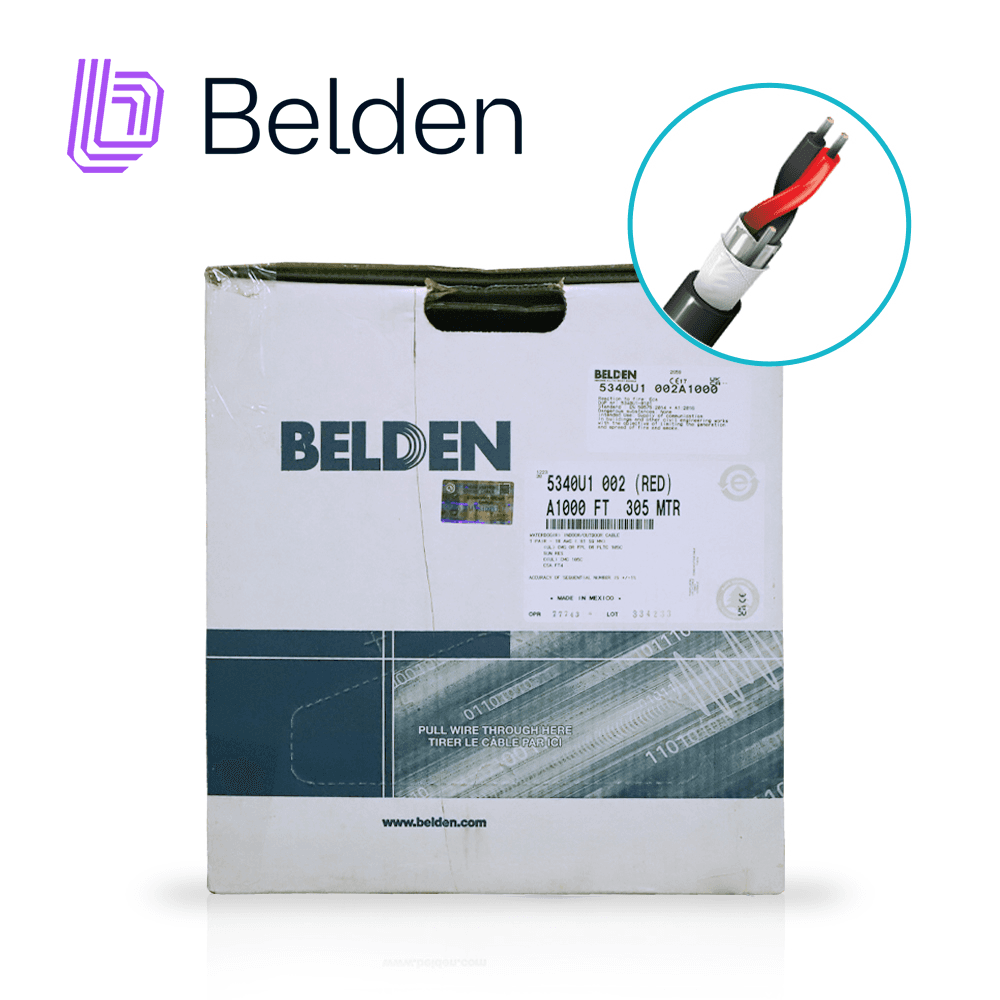 CABLE DE SEGURIDAD Y SONIDO BELDEN 5340U1 002A1000 / INTERIOR/EXTERIOR / ROJO / 2 CONDUCTORES / 18 AWG / MULTIFILAR / FORRO PVC / CMR - CMG - FPL - PLTC / BLOQUEO DE AGUA / BOBINA EN CAJA / 1,000 PIES 305 METROS - Miniatura 2