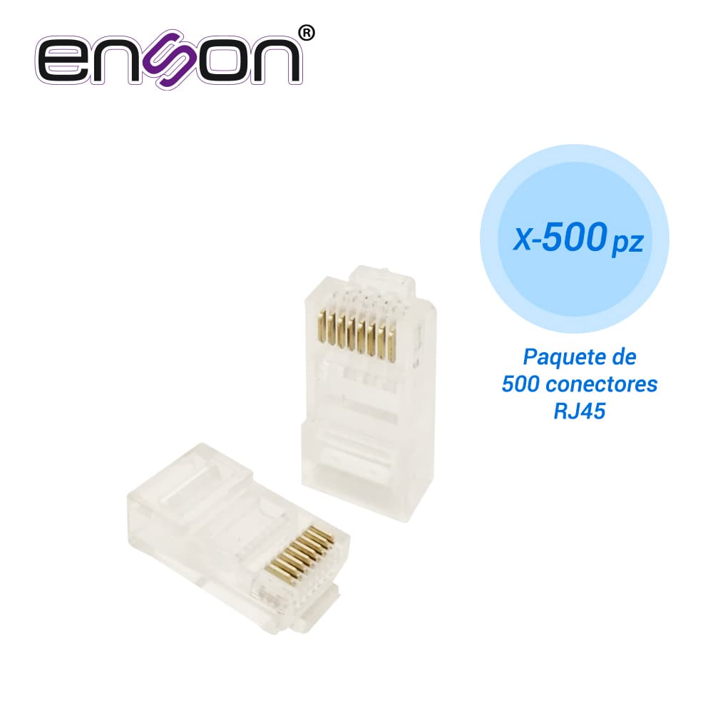 PAQUETE DE 500 CONECTOR RJ45 PARA CABLE UTP CAT6 ENSON RJ45-CAT6 DE 8 PINES, VELOCIDAD DE HASTA 1000MBPS - Miniatura 2