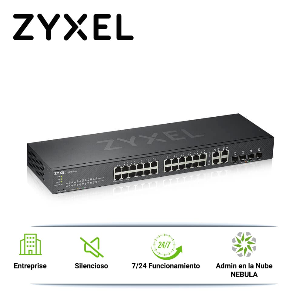 SWITCH ZYXEL GS1920-24V2 24 PUERTOS RJ45 100/1000 MBPS + 4 PUERTOS COMBO RJ45/SFP 1000 MBPS ADMINISTRABLE-L2 COMPATIBLE CON NEBULA Y STANDALONE - Miniatura 2