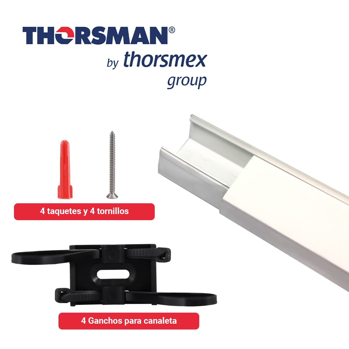 CANALETA 9001-01250 THORSMAN TRL 50, CANALETA DE PVC, BLANCO, CON 2 PLATAFORMAS, 4 CINCHOS, PRECIO POR PIEZA PRESENTACION DE 2.5 MTS
 - Miniatura 3