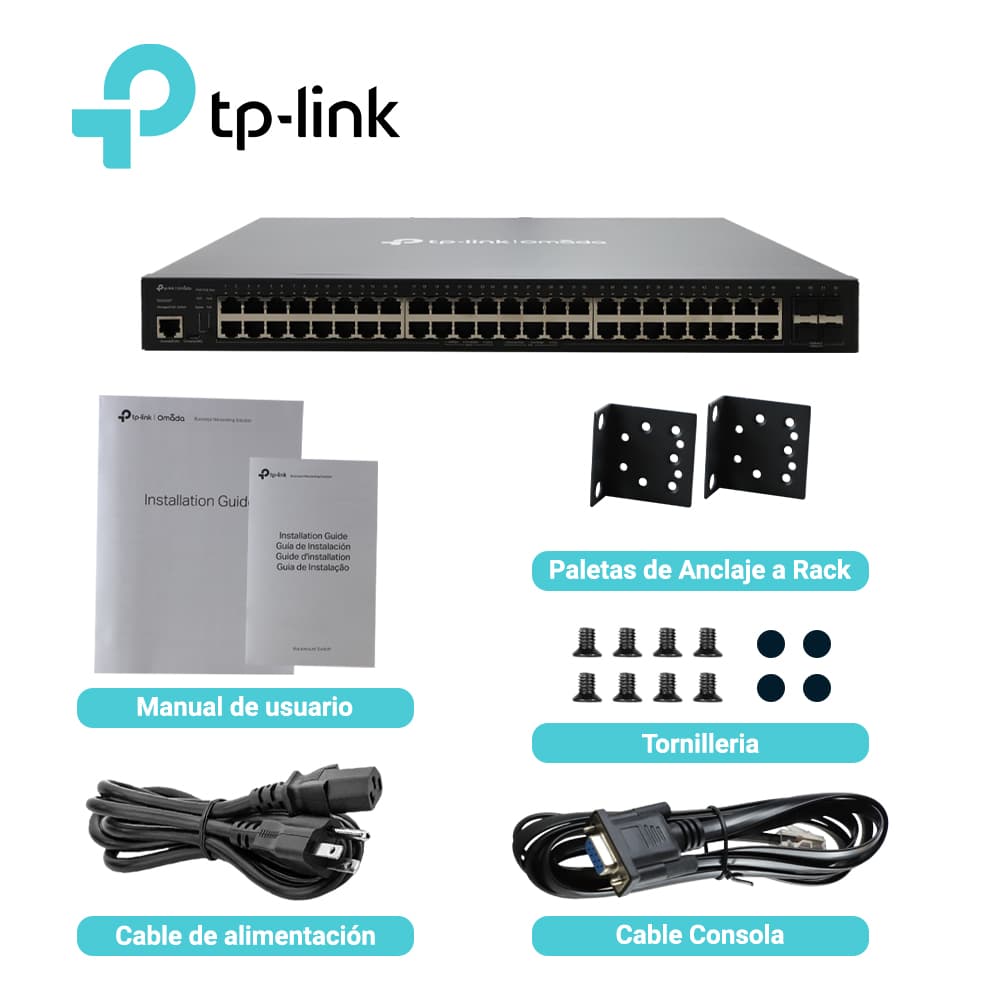 SWITCH ADMINISTRABLE TP-LINK SG3452P / 48 PUERTOS RJ45 POE AF/AT 10/100/1000 MBPS + 4 PUERTOS GIGA SFP / POTENCIA POE TOTAL 384 W / CARCASA METALICA IDEAL PARA RACK / USO INTERIOR / ADMINISTRACION CENTRALIZADA OMADA - Miniatura 5