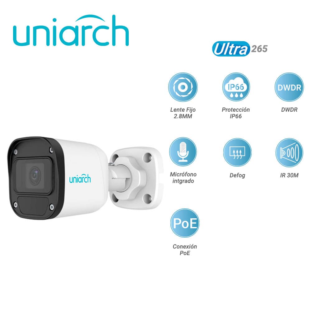 CAMARA IP BULLET UNIARCH IPC-B125-APF28 UNIARCH / 5MP/ ULTRA 265 / LENTE 2.8 MM / IP67 / DWDR / MICROFONO INTEGRADO / DIGITAL DEFOG / IR 30M / POE / 12 VCD - Miniatura 5