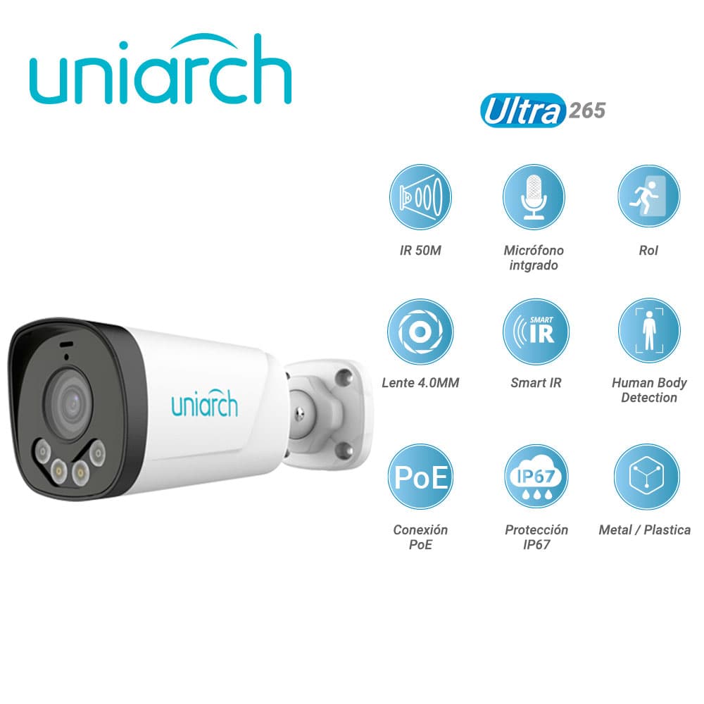 CAMARA IP BULLET UNIARCH IPC-B233-APF40W / 3MP / ULTRA 265 / MICROFONO-INTEGRADO / ROI / LENTE4.OMM / SMART-DUAL-LIGHT / INTRUSION / CRUCE-DE-LINEA / BASADO-EN(HUMAN-BODY-DETECTION) / IP67 / POE / 12 VCD / METAL-PLASTICA - Miniatura 3