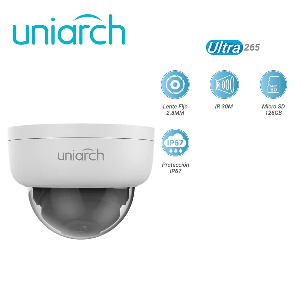 CAMARA IP DOMO UNIARCH IPC-D122-PF28K / 2MP / ULTRA265 / LENTE FIJO 2.8 MM / IR 30M / RANURA PARA MICRO SD HASTA 128 GB / IP67 - Miniatura 3