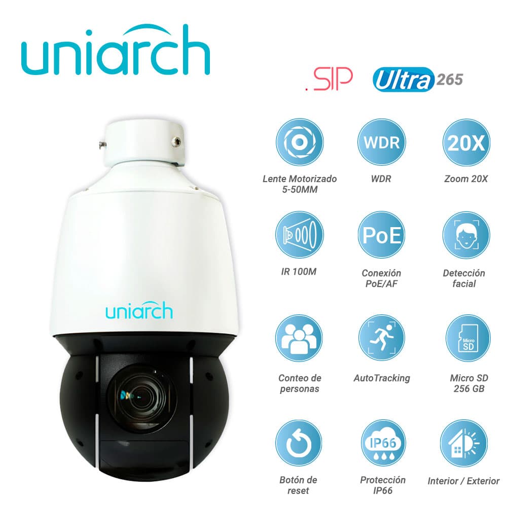 CAMARA IP PTZ UNIARCH IPC-P413-X20K / 3MP / ULTRA265/ LENTE MOTORIZADO 5-100 MM / WDR / ZOOM 20X / IR 100M / POE AT / 12VCD / ANALITICAS DE VIDEO DETECCION FACIAL / SIP / CONTEO DE PERSONAS / AUTOTRACKING / HASTA 1024 PRESETS / PATRULLAJE/CRUCERO / R - Miniatura 6