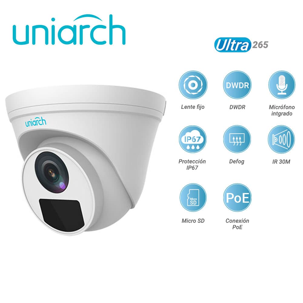 CAMARA IP TURRET UNIARCH IPC-T122-APF28K / 2MP / LENTE-2.8MM / DWDR / IR30M / MICROSD128GB / MICROFONO-INTEGRADO / DIGITAL-DEFOG / MOTION-DETECTION / ONVIF / IP67 / 3-AXIS / ULTRA265 / POE-AF / 12 VCD - Miniatura 4