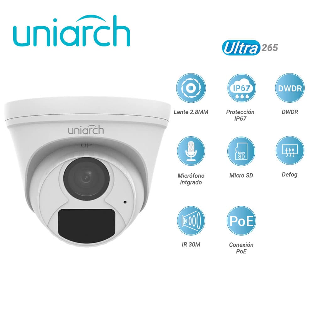 CAMARA IP TURRET UNIARCH IPC-T124-APF28K / 4MP / ULTRA265 / LENTE 2.8 MM / IP67 / DWDR / MICROFONO INTEGRADO / RANURA PARA MICRO SD / DIGITAL DEFOG / IR 30M / POE / 12 VCD / 3 AXIS - Miniatura 3