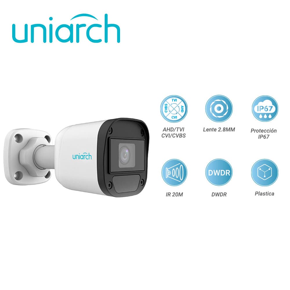 CAMARA ANALOGICA BULLET UNIARCH UAC-B115-F28 / UAC-B115-F28-H  / 5MP / AHD/TVI/CVI/CVBS / LENTE FIJO 2.8 MM / 12 VCD / IP67 / IR 20 M / DWDR  / INTERIOR / EXTERIOR / PLASTICA - Miniatura 3